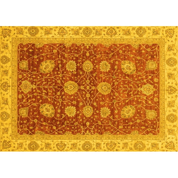 Ahgly Company Machine Washable Indoor Rectangle Oriental Yellow Traditional Area Rugs, 2' x 4'