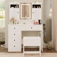 thumbnail image 3 of IRONCK Makeup Vanity Desk Set with Mirror and Lights, Dresser Table with Charging Station and 5 Drawers,  White, 3 of 9