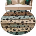 thumbnail image 2 of Dog Paws Printed Round Rugs 7ft, Vintage Teal Brown Wooden Farmhouse Non Slip Washable Rug Runner, Low Pile Indoor Floor Carpet Mat Bathroom Rugs for Living Room, Bedroom, Kids Room, 2 of 9