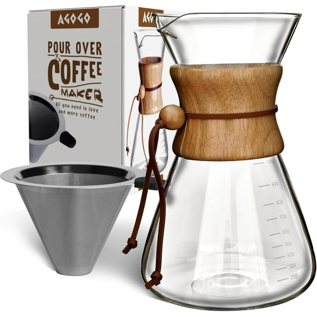 AGOGO Pour Over Coffee Maker Dripper with Filters10 Cup/34 oz-Slim Shape