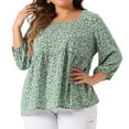 thumbnail image 2 of DARING DIVA Women's Plus Dressy 3/4 Sleeve Floral Peplum Babydoll Top 3X Green, 2 of 6