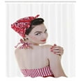 thumbnail image 3 of Pin up Girl Shower Curtain, A Young Lady Wearing Gingham Patterned Halter-Neck Bikini Top and a Bandana, Fabric Bathroom Set with Hooks, 69W X 84L Inches Extra Long, Multicolor, by Ambesonne, 3 of 3