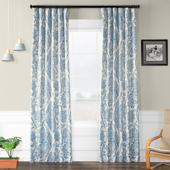 Half Price Drapes Printed Tea Time China Blue Room Darkening Curtains for Bedroom(1 Panel), 50W X 108L
