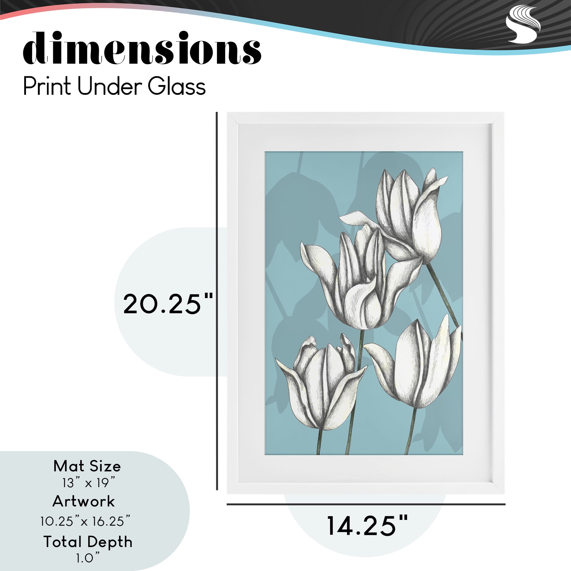 Sketched Tulips Keep Growing White Framed Print Under Glass, design by Cecilia Battaini