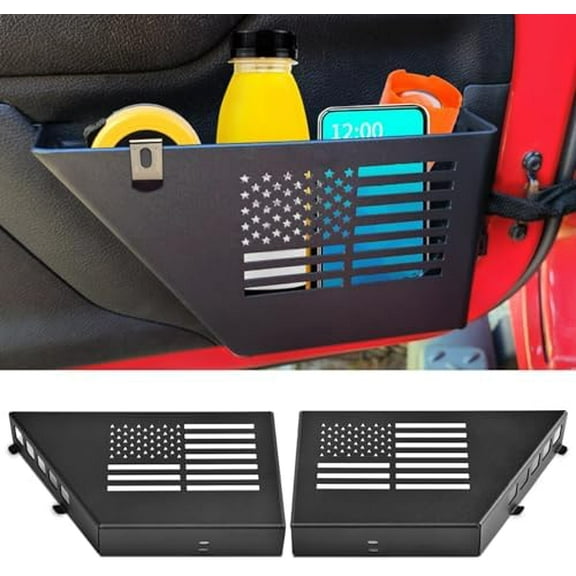 Metal Storage Boxes Compatible with 2007-2018 Jeep Wrangler JK JKU 2/4 Door, 2 Pack Front Door Side Insert Organizer Pockets for Jeep Saggy Net Replacement(Black)