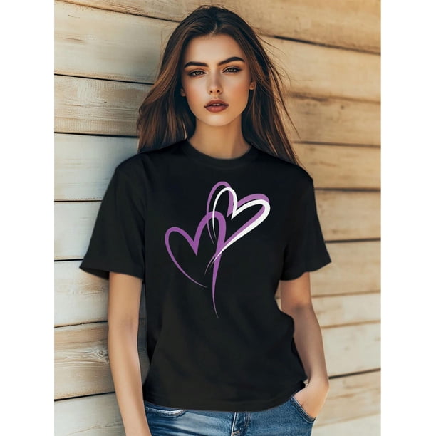 Camiseta estampada 100 % algodón para mujer, de manga corta y cuello redondo, para uso diario informal, 1 pieza, camiseta de ocio.