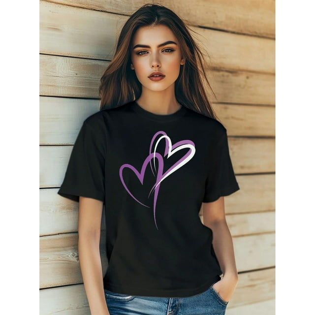 Camisetas de manga corta para mujer, diseño gráficoWomen's Valentine's Day Love Letter Heart Flowers Print T-Shirt Fashion Short Sleeve Round-Neck SlmCamisetas de verano para mujer, manga corta, cu