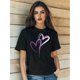 thumbnail image 1 of Camiseta estampada 100 % algodón para mujer, de manga corta y cuello redondo, para uso diario informal, 1 pieza, camiseta de ocio., 1 of 5