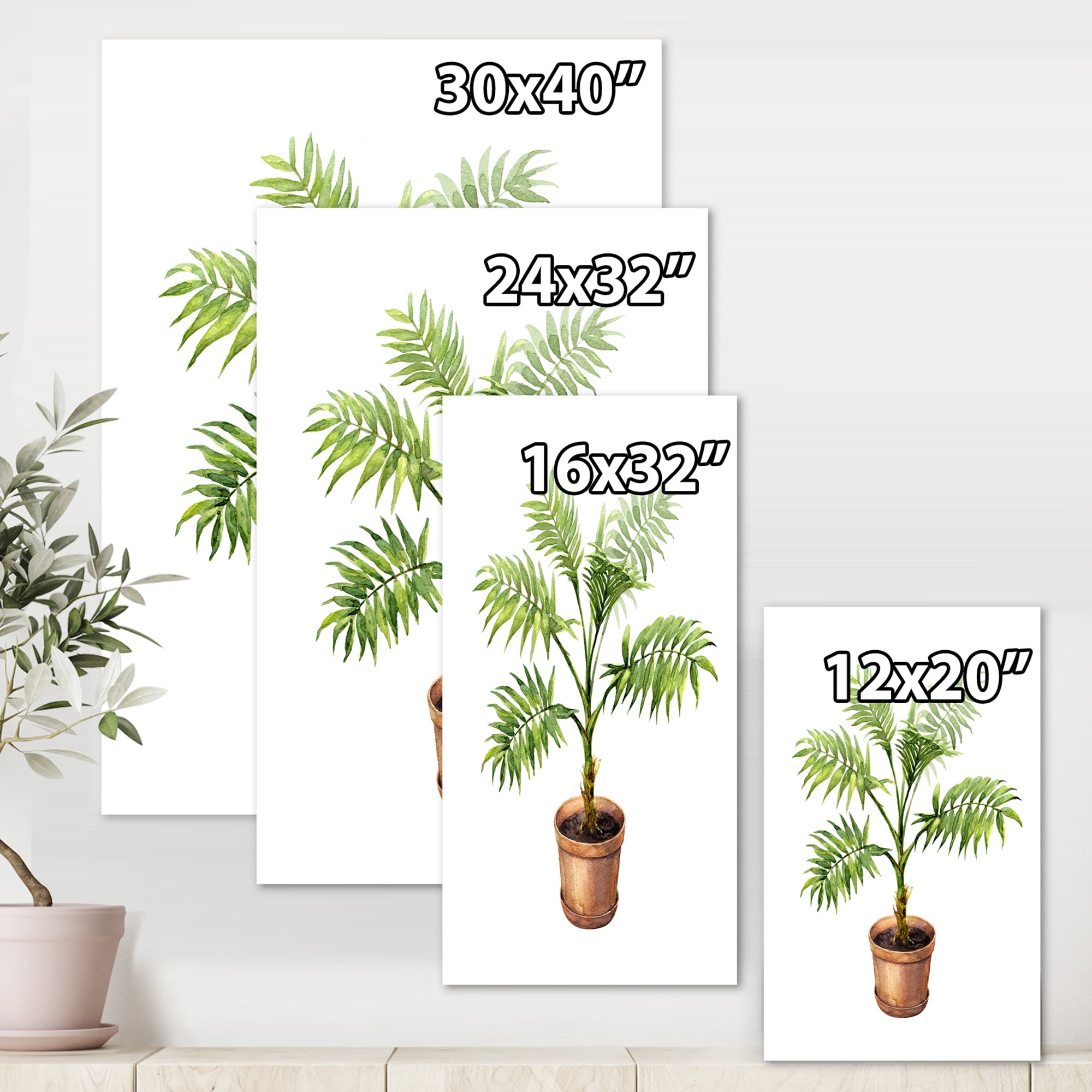 Designart ' Palm Plant In Clay Flowerpot ' Traditional Canvas Wall Art Print