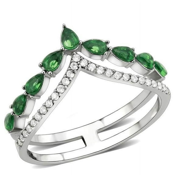 Women High Polished Stainless Steel Ring with Synthetic in Emerald - Size 6
