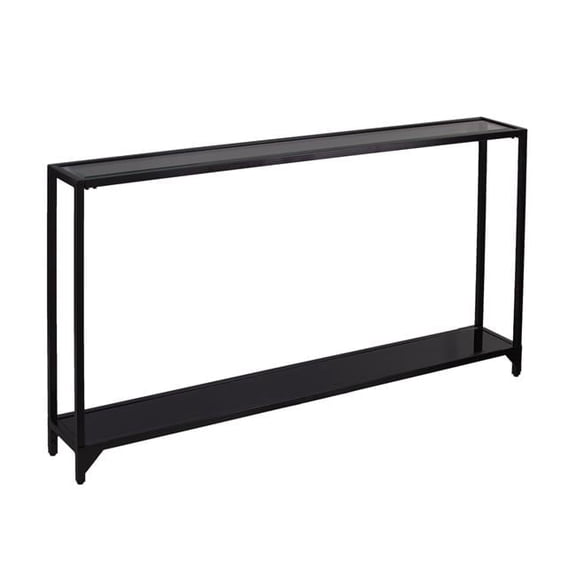 HomeRoots 402378 56 in. Glass Floor Shelf Console Table with Storage, Clear & Black