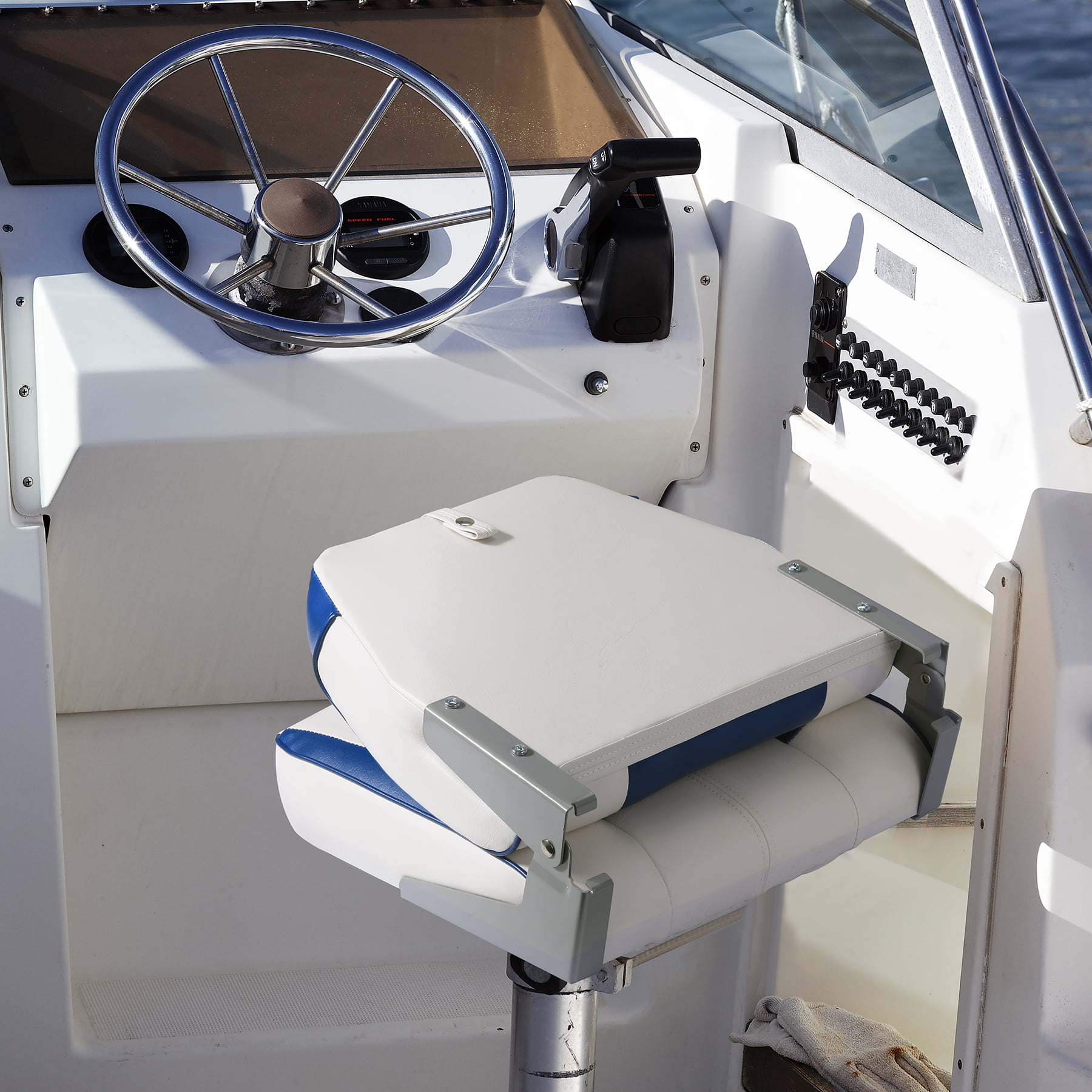 Mescukay 2 Pack Boat Seats Low Back with Thick-Padded, Weather-Resistant, Rust-Proof Hinges, Ergonomic Design, Convenient Folding, for Sightseeing Boat, Speedboat, Canoe