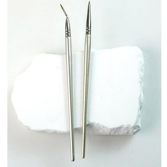 2pcs Convenient Angled Eyeliner Brushes, Silver