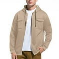 thumbnail image 4 of KeShDi Jacket Men's Fleece Solid Color Long-sleeve Hooded Pocket Drawstring Top Coat Khaki M, 4 of 7