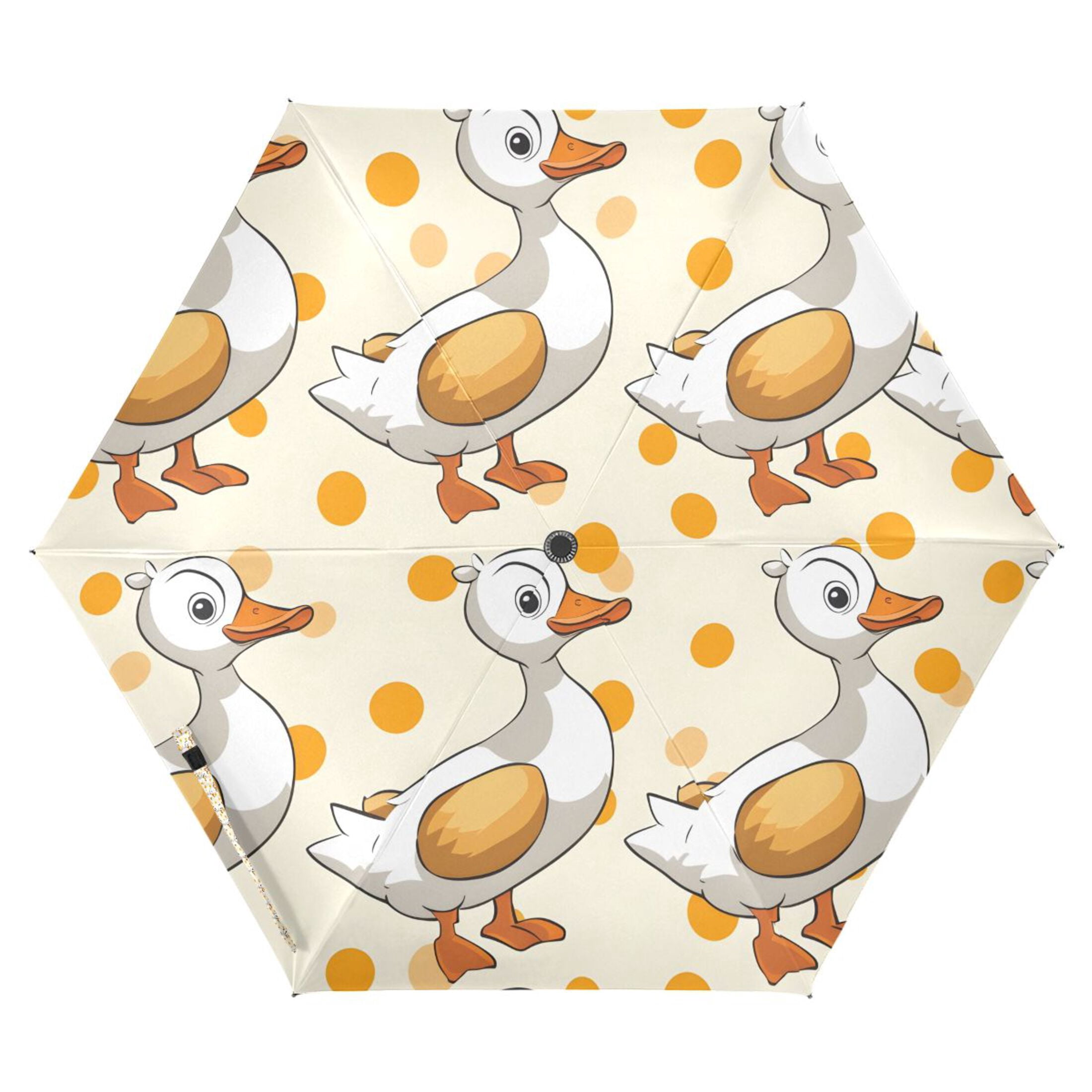 Cartoon Duck and Polka Dots Compact Sun Umbrella Windproof Travel Umbrellas for Rain Strong Portable UV Protection