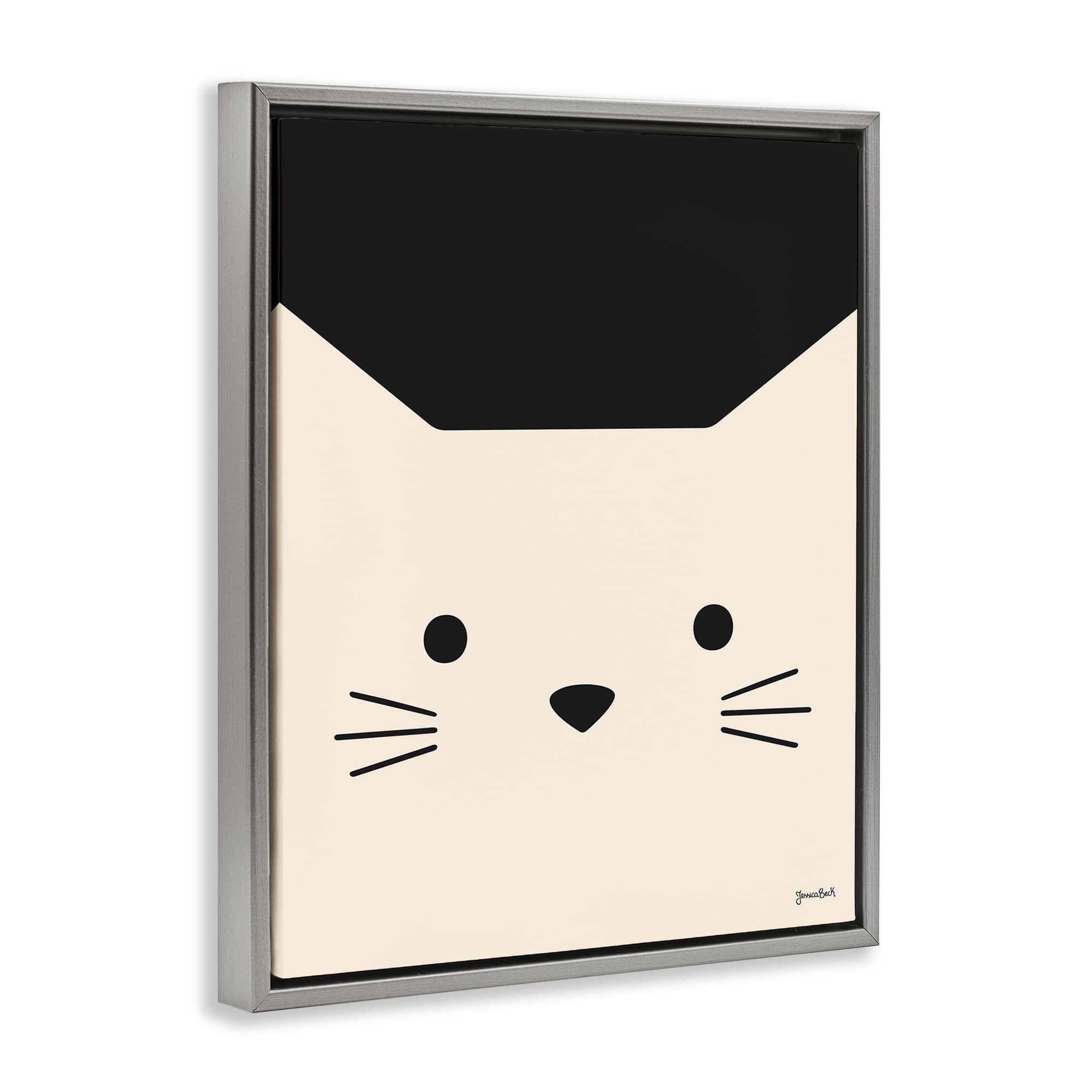 Stupell Industries White Cat Close Up Animals Painting Gray Floater Framed Canvas Art Print Wall Art, 25 x 31