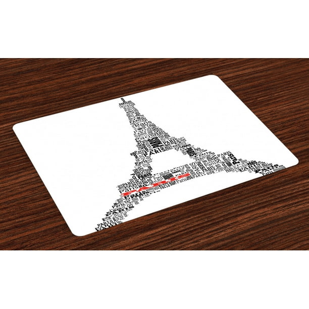 Paris Placemats Set of 4 Illustration of Tour Eiffel with Words Paris