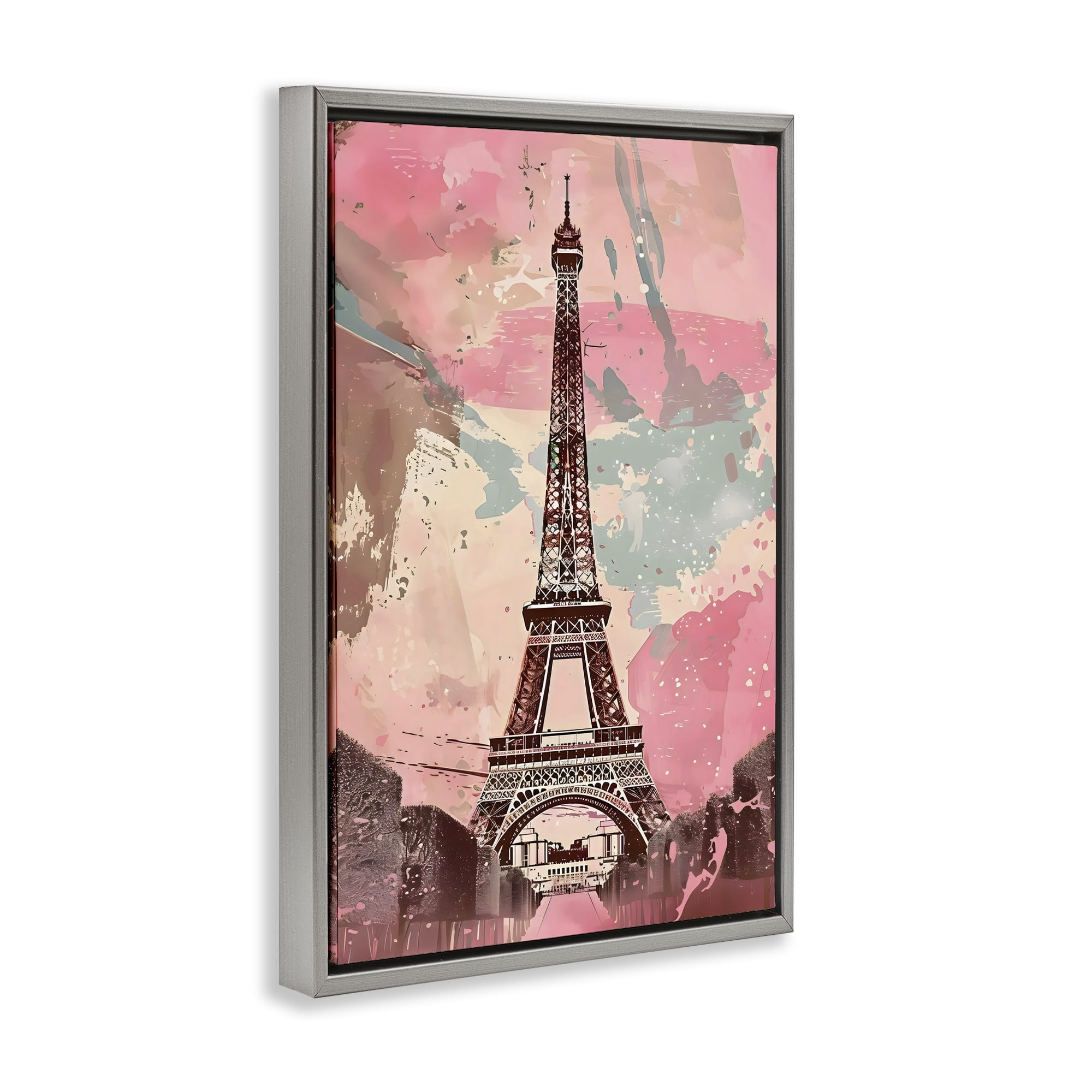 Stupell Industries Parisian Tower Pink & Blue Gray Framed Floater Canvas Wall Art, design by Creative Studio