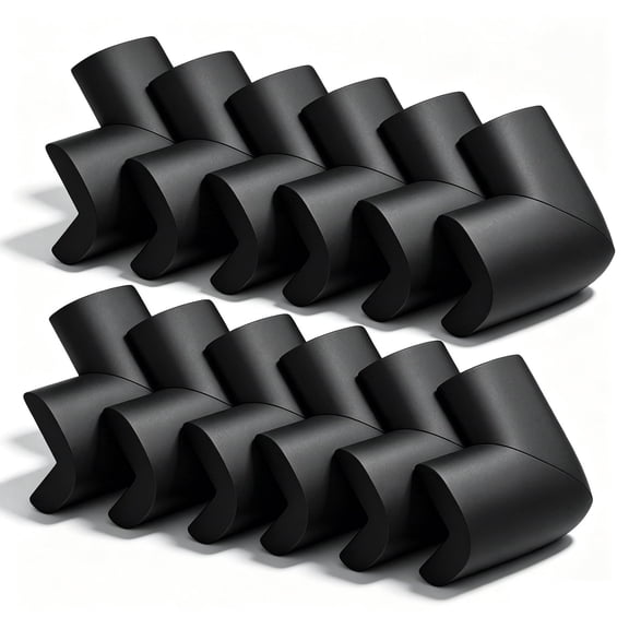 Rubber Foam Corner Protector，12 Pack Soft Self-Adhesive Table Corner Protectors,Protect Corners and Edges Furniture Edge Guards for Fireplace Desk Cabinet Black