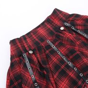 Aellinatey Dark Goth Women Checkered Pleated Ruffle Eyelets Bandages A Line Mini Skirt