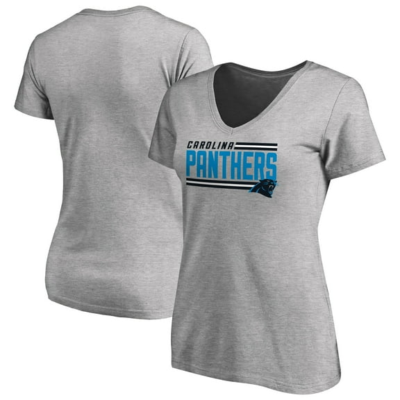 Women's Heather Gray Carolina Panthers Iconic Collection On Side Stripe V-Neck T-Shirt