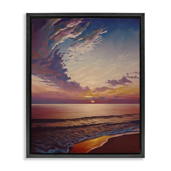 Stupell Industries Fabulous Sunset at Beach Nautical & Beach Painting Black Floater Framed Canvas Art Print Wall Art, 17 x 21