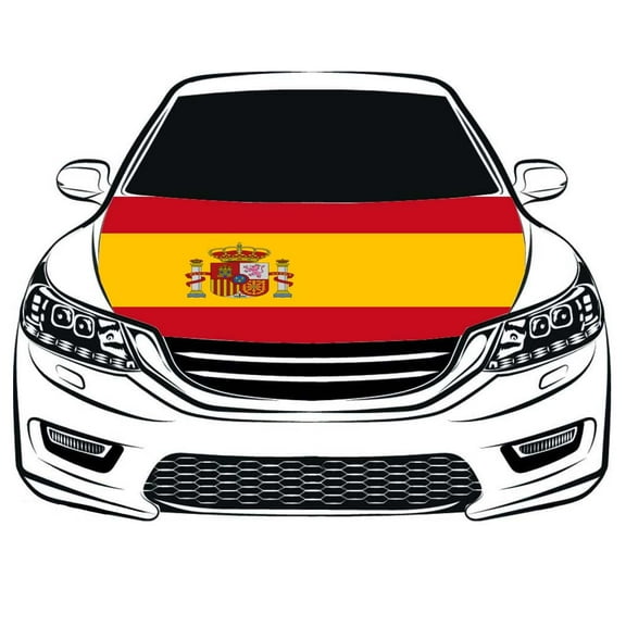 Flag Of Spain Car Hood Cover 3.3X5FT/6X7FT 100% Polyester Elastic Fabrics Can be Washed Suitable for Large SUV and Pickup Trucks ( 3.3X5FT)