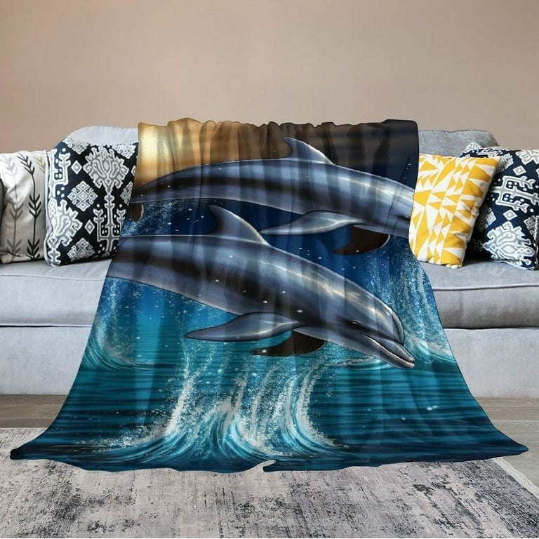 HENGT Dolphin Blanket for Bed Dolphin Throw Blanket for Women Men and Kids Super Soft Plush Dolphin Blanket Throw Queen Size Blanket