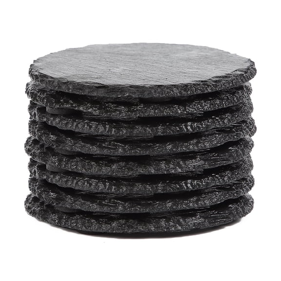 Slate Coasters Set of 8 Round Black Slate Stone Coasters Bulk Round Slate Stone Cup Coaster for Drink Bar Kitchen Home, Handmade Natural Rough Edge 4 x 4 Inch