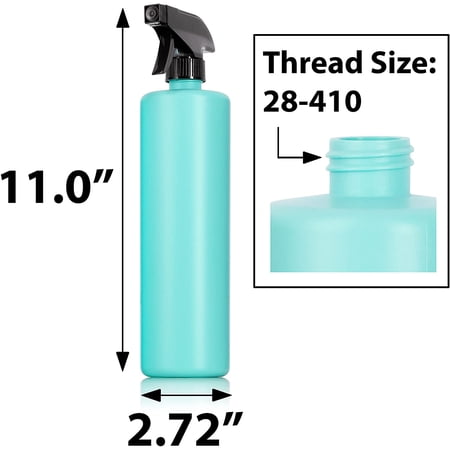 Turquoise Mint Plastic HDPE Cylinder Squeeze Bottle with Black Trigger Spray (4 Pack)