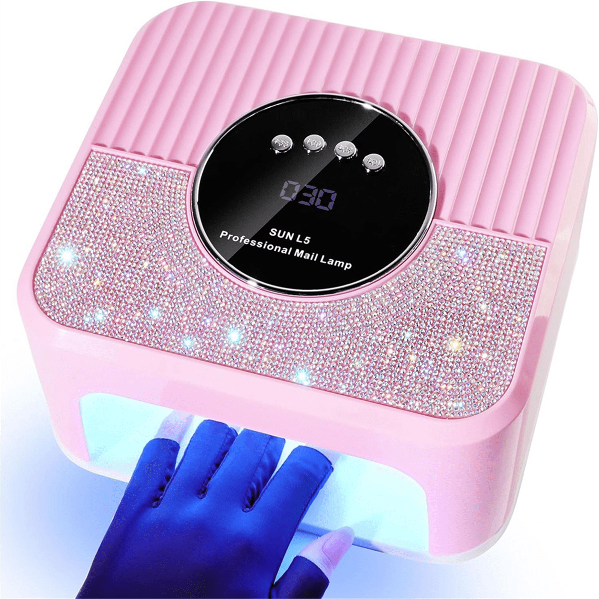 UV Nail Lamp Gel Nails,45LED Nail Lamp with 4Timer Mode,Gel Nail Lamp Decorated with Sparkling Nail Rhinestone White(US)