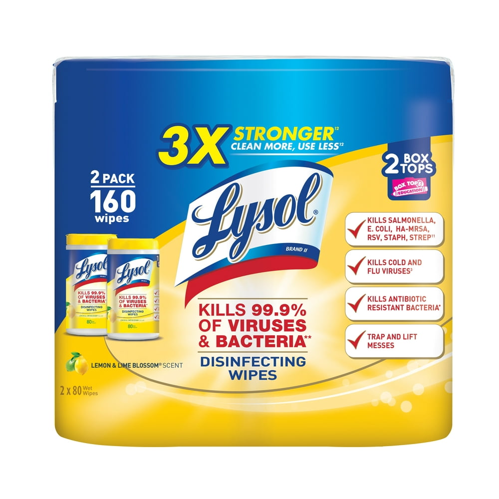 Lysol Disinfecting Wipes, Lemon & Lime Blossom, 160ct (2X80ct), Tested