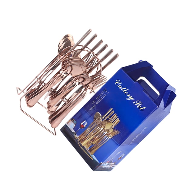 Juego de cubiertos Bearachild 24 piezas Acero inoxidable Oro rosa