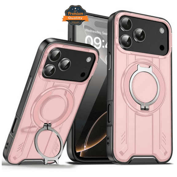 For Apple iPhone 17 PRO Magnetic Ring Stand Case, 360 Large Rotating, Hybrid Shockproof Protection Cover [Rose Gold]
