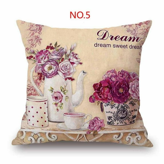 Marbhall 1Pc Nordic Flowers Throw Pillow Cover 45*45 cm Cotton Linen Couch Pillow Case for Sofa, Bed and Car Style 2