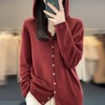 thumbnail image 2 of Cárdigan de lana merino 100 % para otoño e invierno, nuevo suéter de cachemira para mujer, cárdigan de cuello redondo, suéter cálido con parte inferior, 2 of 5