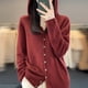 thumbnail image 2 of Cárdigan de lana merino 100 % para otoño e invierno, nuevo suéter de cachemira para mujer, cárdigan de cuello redondo, suéter cálido con parte inferior, 2 of 5