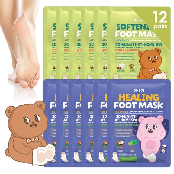ONSOI 12PK Moisturizing Foot Mask for Dry Cracked Feet, Hydrating, Nourishing Foot Mask for Soft, Smooth, Baby Feet - Coconut & Shea Butter