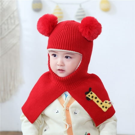 

Wolfast Promotion Toddler Kids Boy Pompon Hat Winter Warm Knit Crochet Thick Scarf Earflap Caps