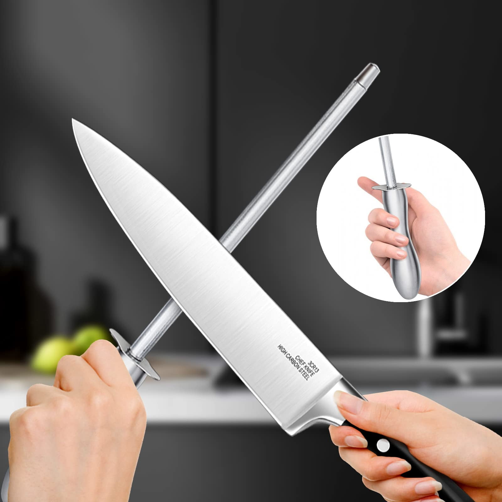 Vesteel Kitchen Knife Set with Block, 16-Piece High Carbon Stainless Steel Knife Block Set Includes Chef Utility Paring Steak Serrated Bread Knife