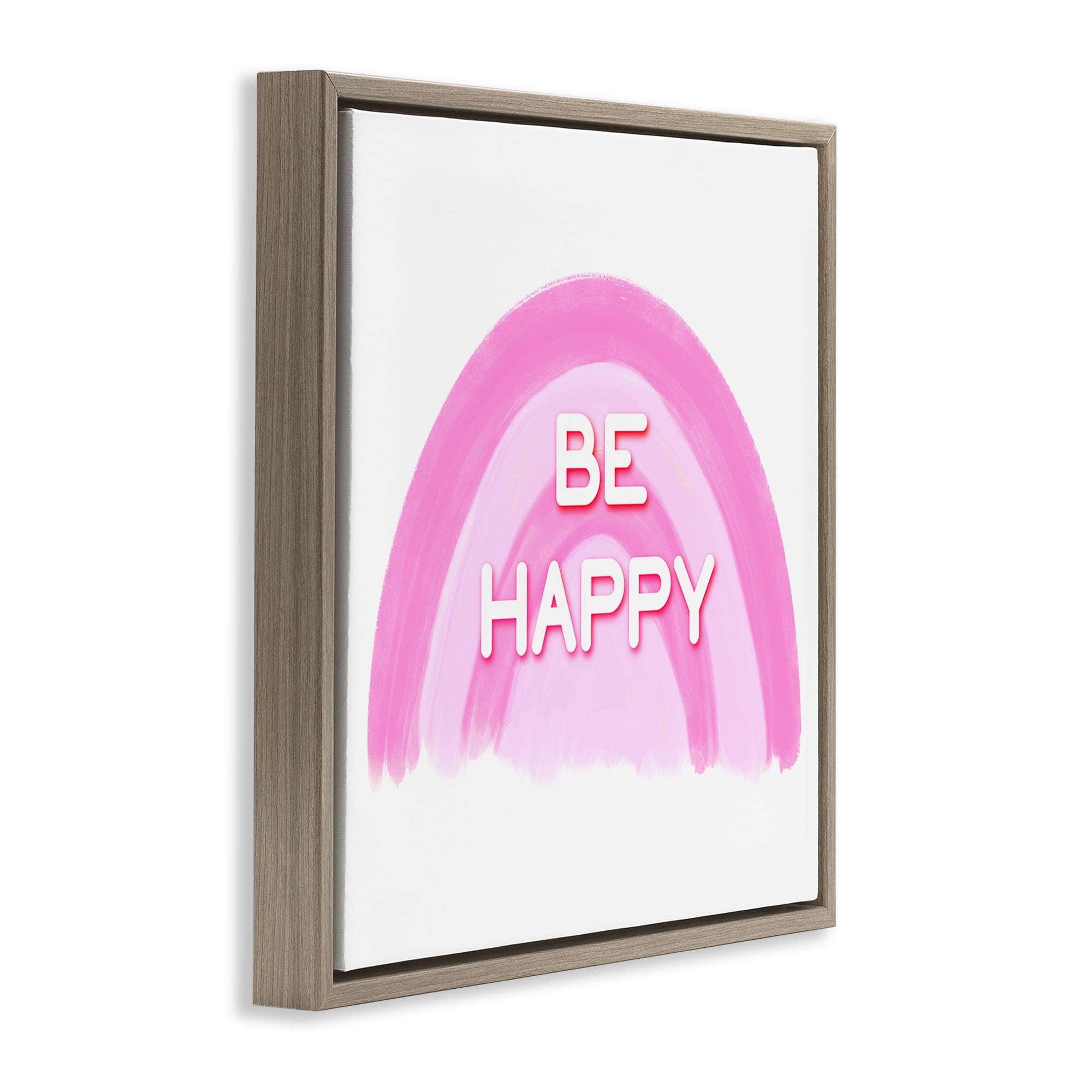 Stupell Industries Purple Be Happy Text & Numbers Painting Brown Floater Framed Canvas Art Print Wall Art, 25 x 25