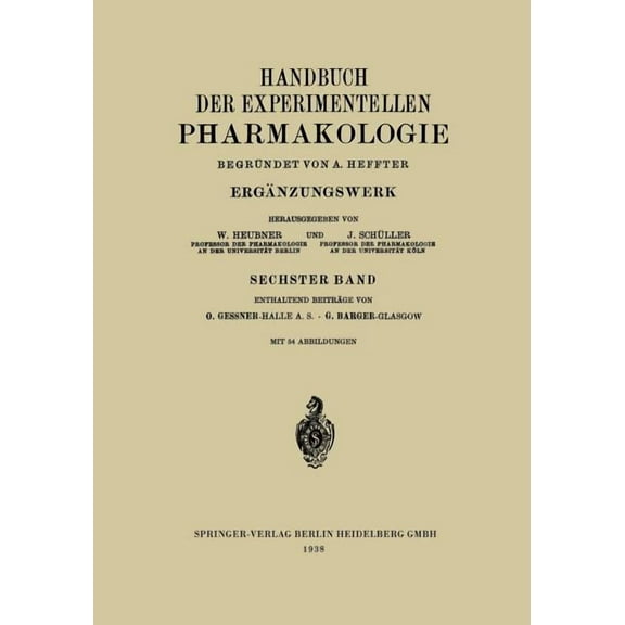 Handbuch Der Experimentellen Pharmakolog Ergänzungswerk, (Paperback)