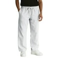 thumbnail image 2 of Linen Pants Men Straight Legs Elastic High Waist Pants Drawstring Casual Summer Beach Trousers with Pockets White 3XL, 2 of 8