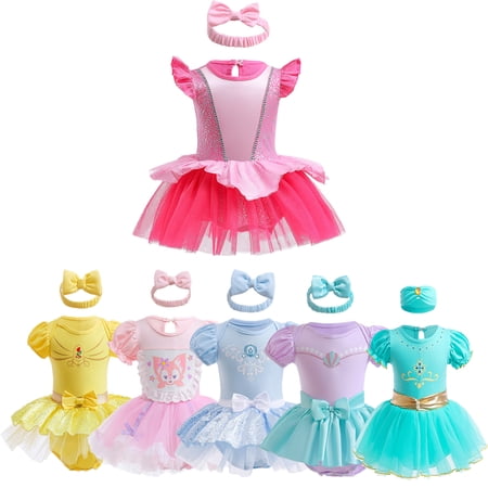 Bellafa Infant Baby Girls Romper Dress Princess Fairy Bodysuit Tutu Dress with Headband for Chritsmas Birthday Wedding Gift-1 Pack