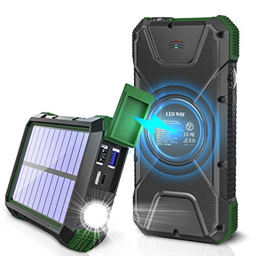 Solar Charger, 20000mAh Solar Power Bank, Qi Wireless Charger for Cell  Phone, External Battery Pack for Camping, Outdoor, Portable Charger  Flashlight, 