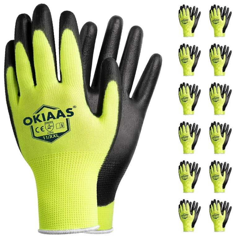 Safety Work Gloves Bulk Pack 12, Odorless Polyurethane Coated with Grip,  Seamless Knit Working Gloves for Men Women, Ultra-Thin and Breathable,  Ideal for Light Duty Work (Green, XX-Large) 