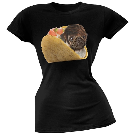 Taco Pug Black Juniors T-Shirt - X-Large