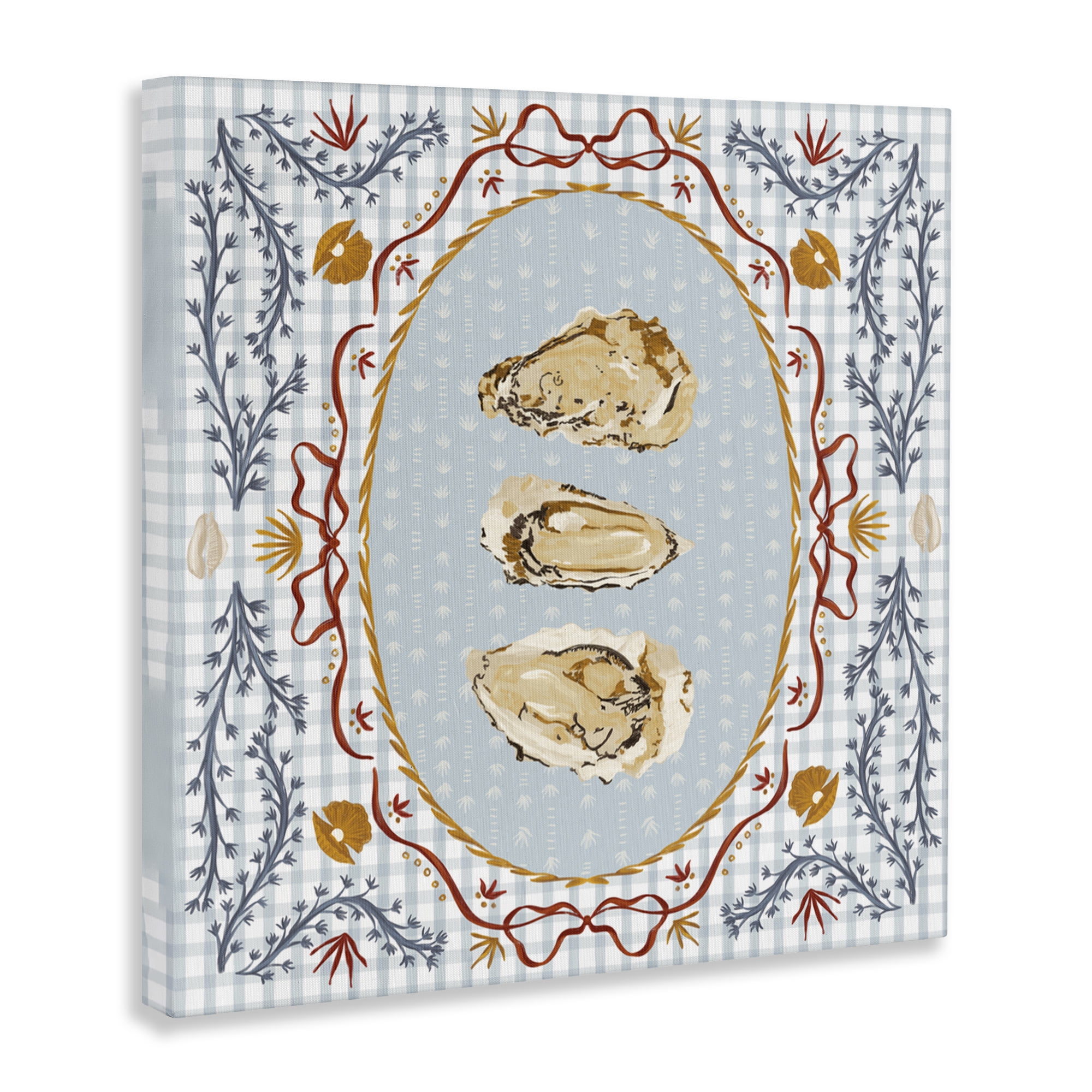 Stupell Industries Oyster Trio on Blue Gingham Canvas Wall Art, design by Vero Illustrates
