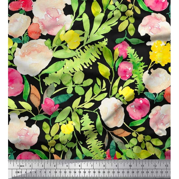 Soimoi Cotton Duck Fabric Flower & Leaves Watercolor Fabric Prints By Yard 42 Inch Wide