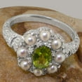 thumbnail image 6 of LBG British Made 10k White Gold Natural Peridot & Cultured Pearl Womens Anniversary Ring - 33 size options - Size 9.25, 6 of 8